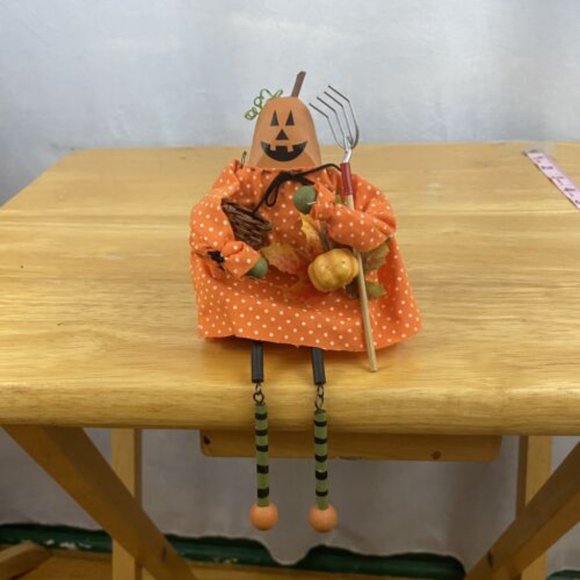 Halloween Rustic Dangly Legs Shelf Sitter Pumpkin Man Decoration - Picture 1 of 4
